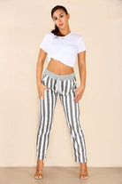 Italian Striped Print Drawstring Cotton Joggers Trouser WearAll