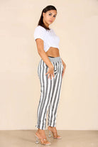 Italian Striped Print Drawstring Cotton Joggers Trouser WearAll