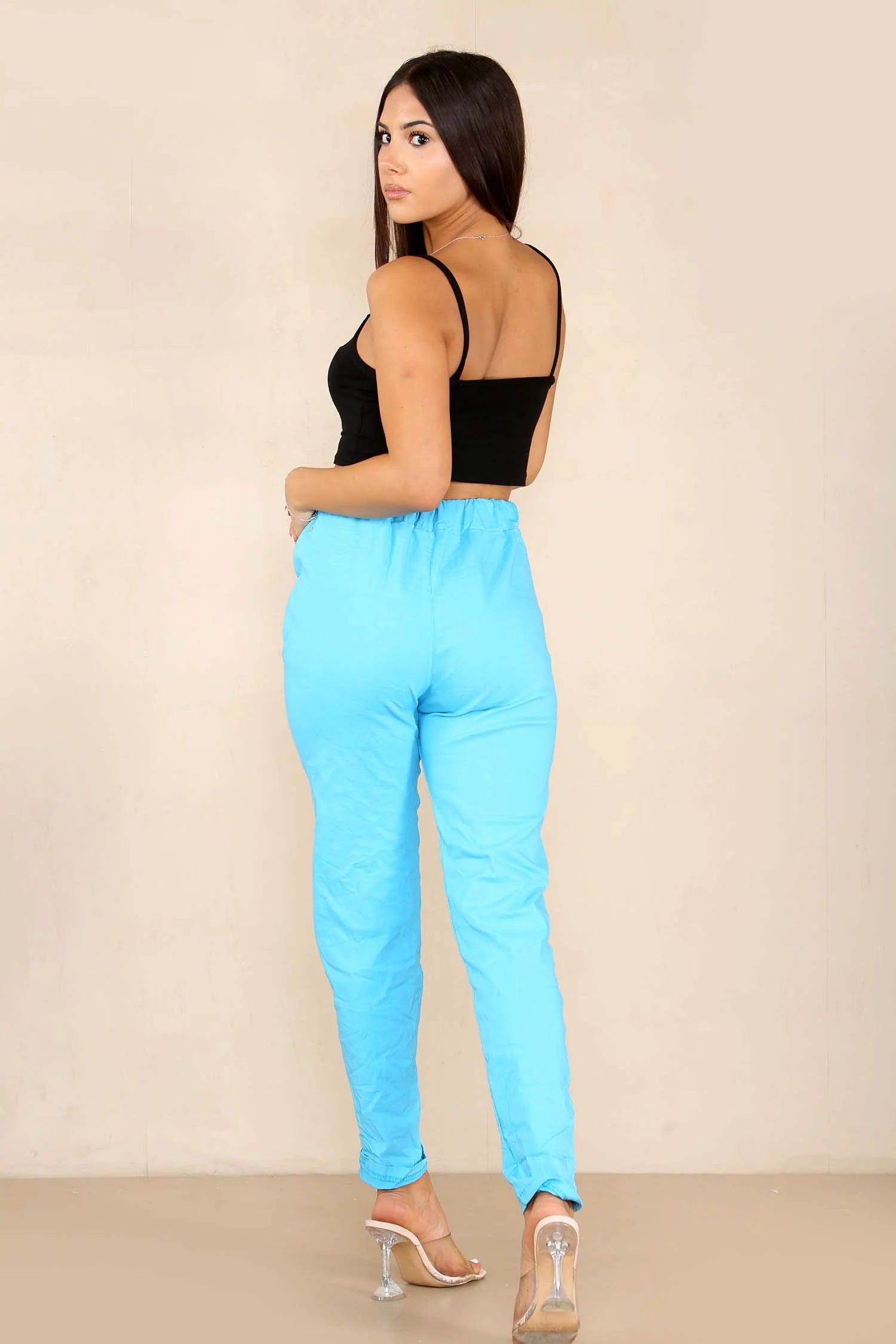 Plus Size Italian Glitter Drawstring Waistband Magic Pants Trouser WearAll