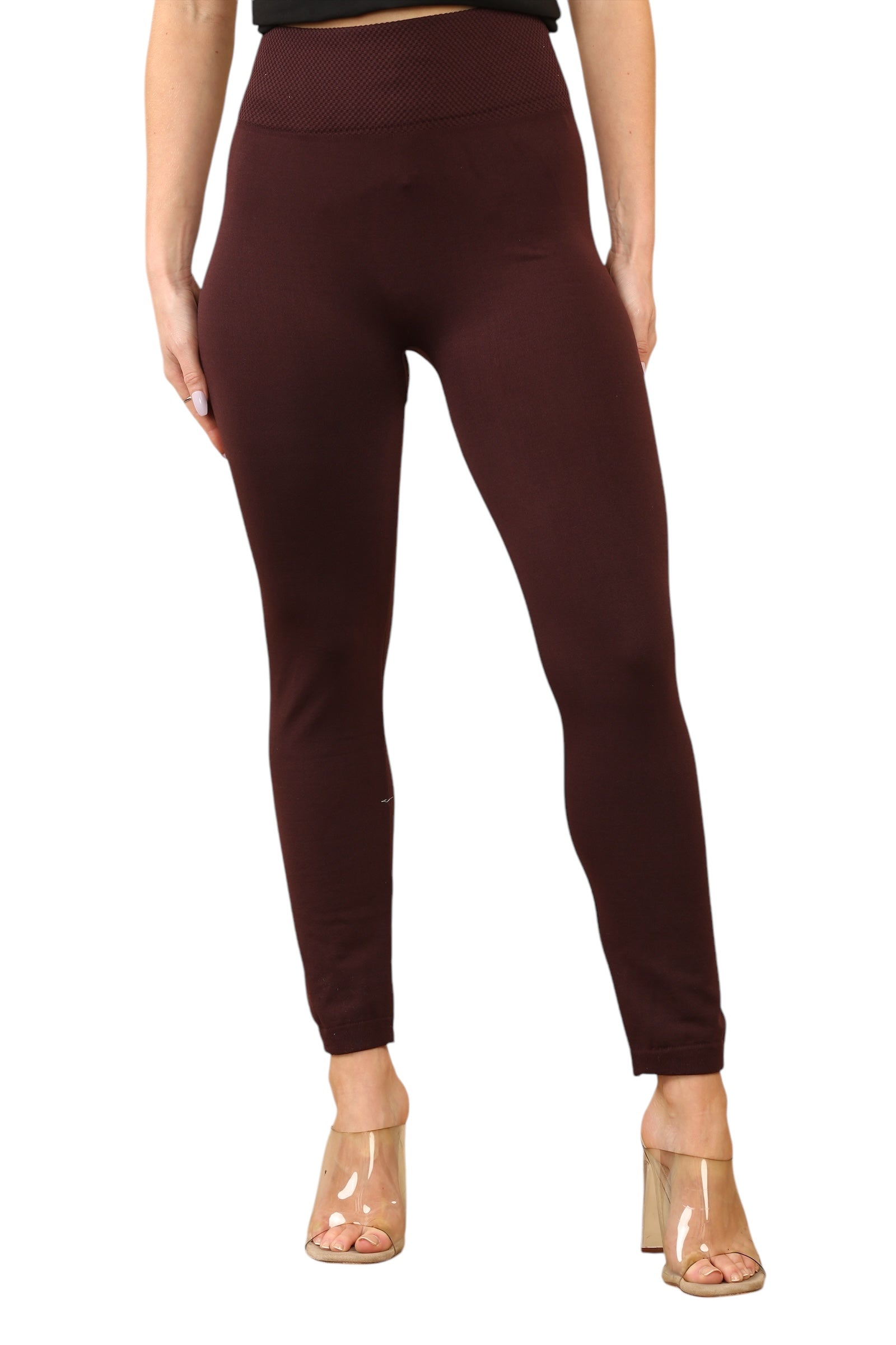 Fleece Lined Thermal Leggings Leggings WearAll Burgundy S/M