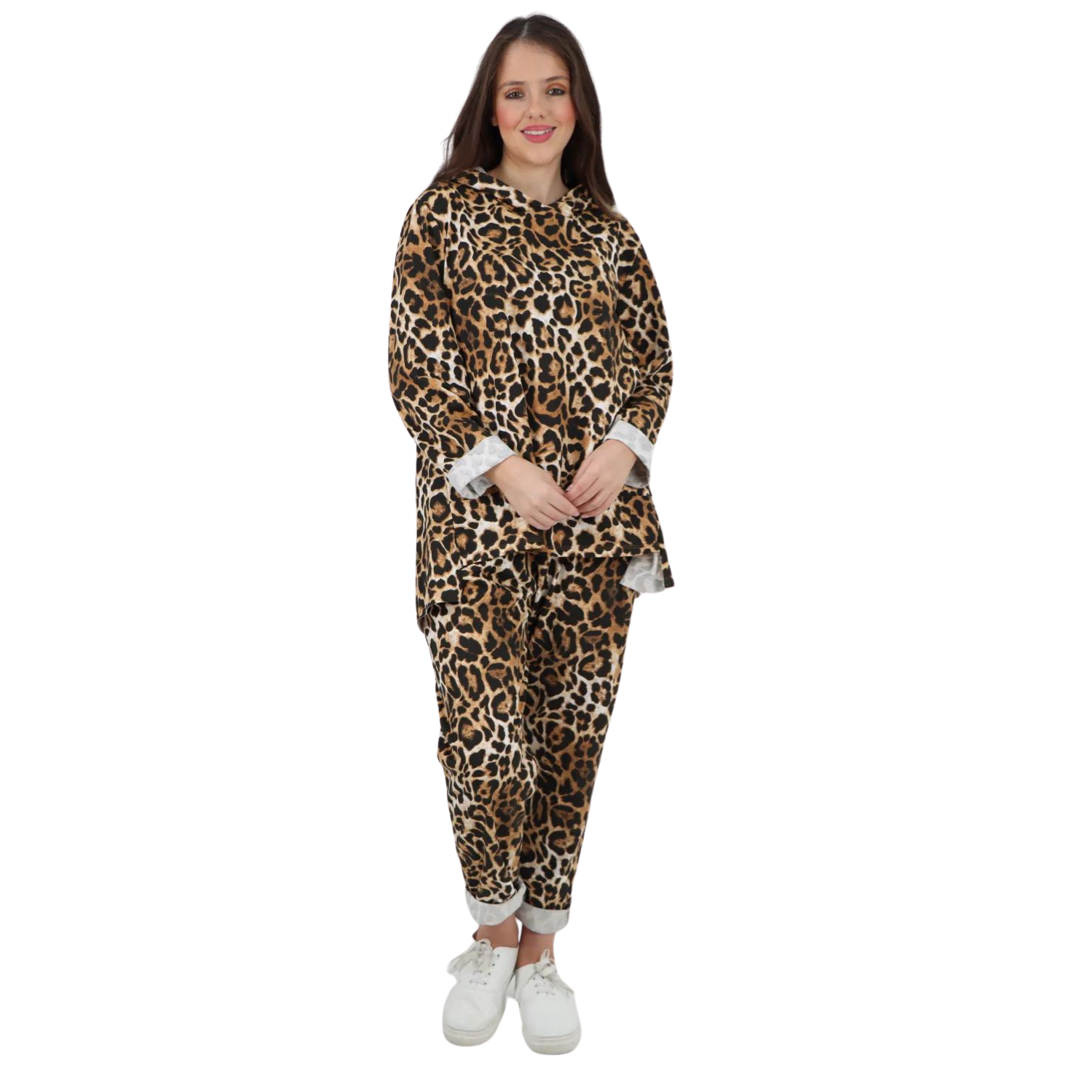 Leopard Print Hooded 2pcs Co Ord Set Bottom Loungewear Co-Ord WearAll