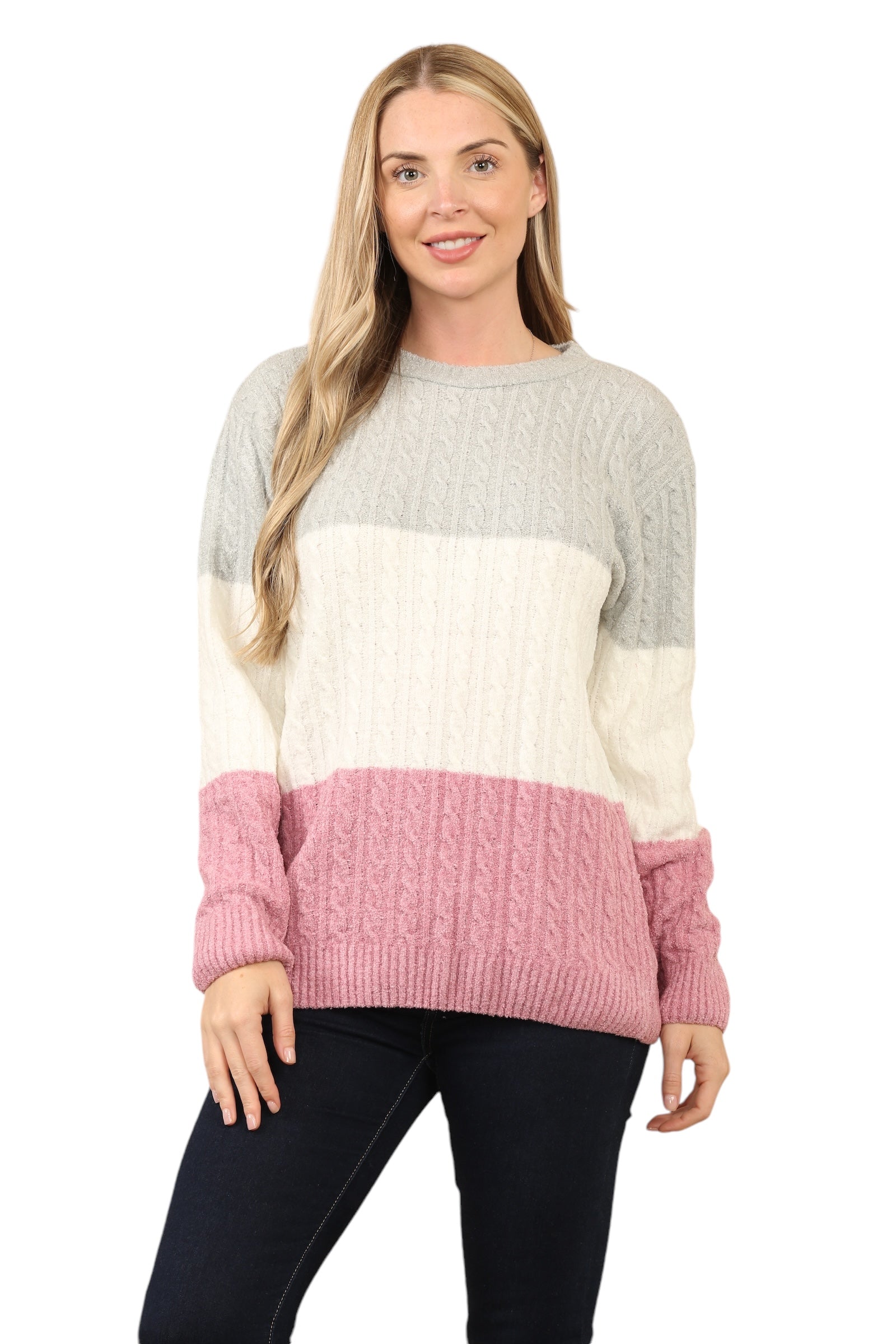 Knitted Jumpers Loose Fit Multi Patterned Jumpers WearAll Silver - Pink S/M