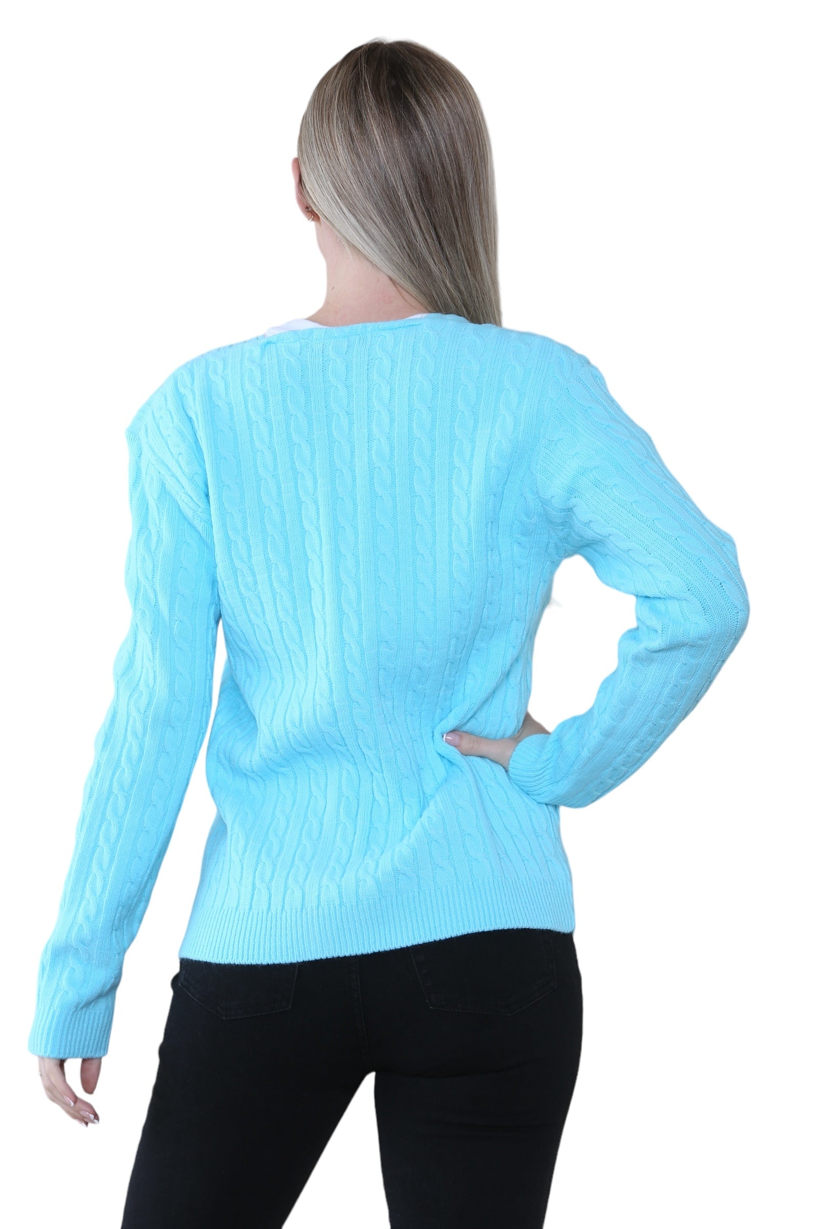 Women Long sleeve V Neck Cable Knit Button Cardigan Knitted Jumper Cardigan WearAll