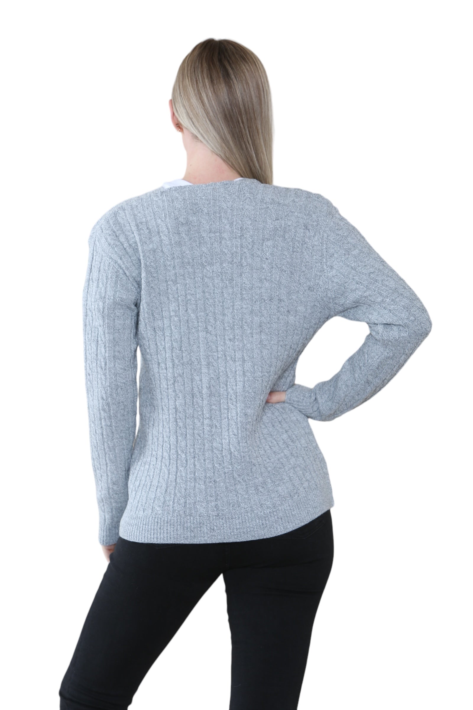 Women Long sleeve V Neck Cable Knit Button Cardigan Knitted Jumper Cardigan WearAll