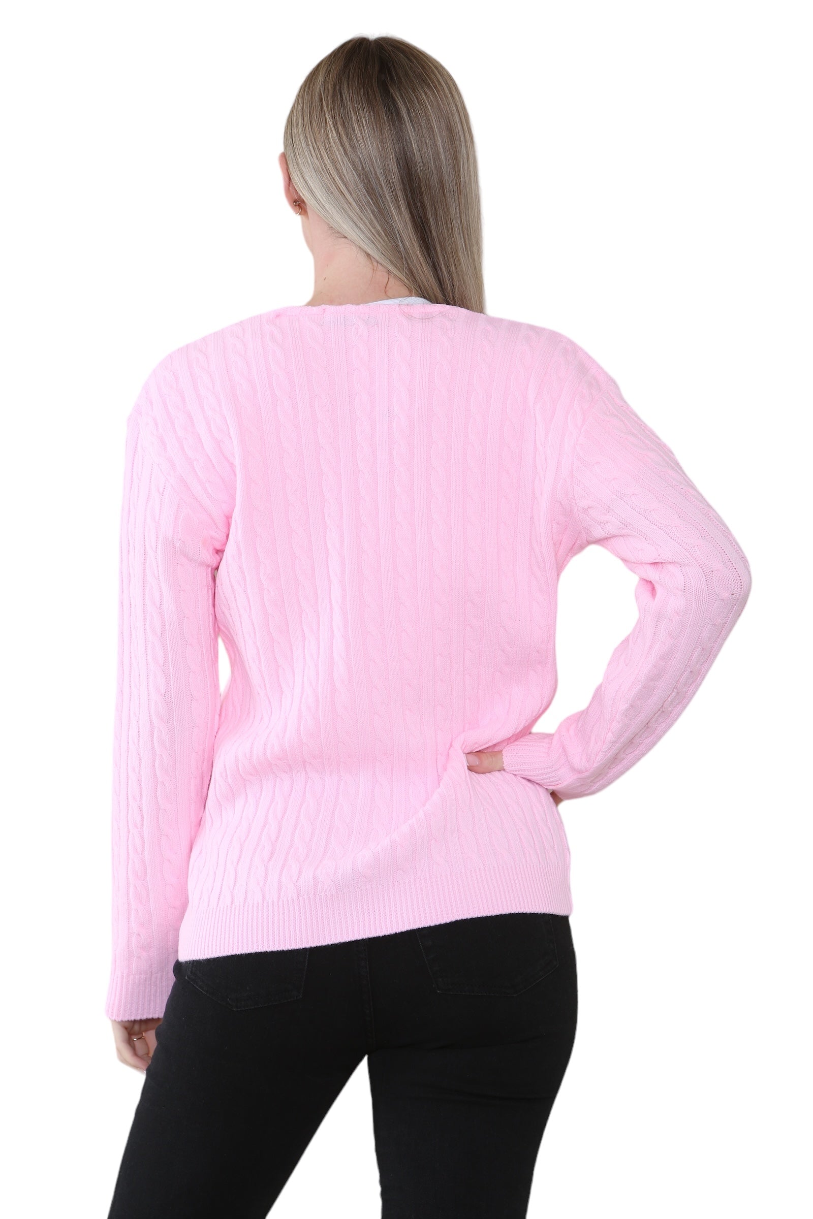 Women Long sleeve V Neck Cable Knit Button Cardigan Knitted Jumper Cardigan WearAll