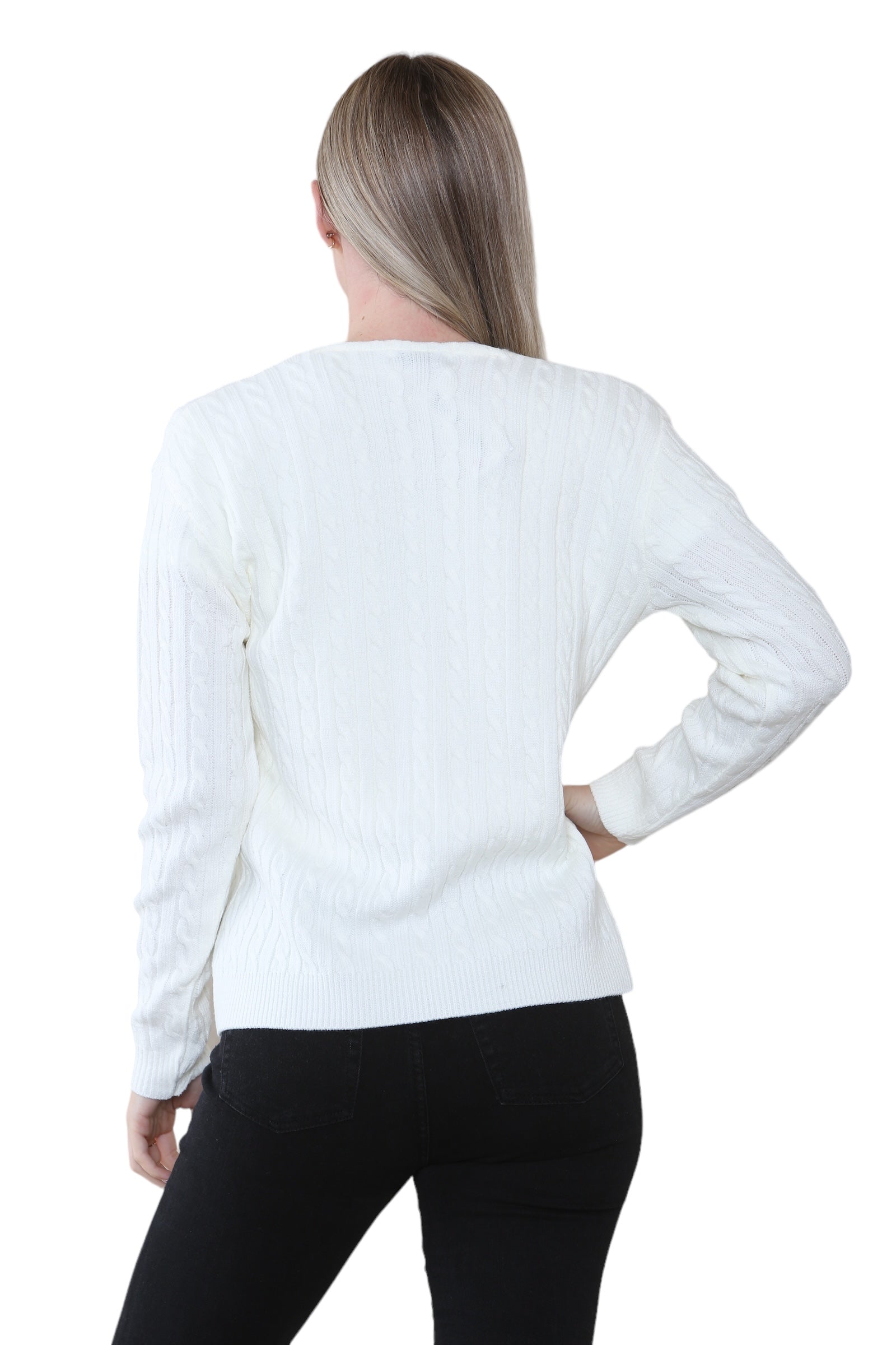 Women Long sleeve V Neck Cable Knit Button Cardigan Knitted Jumper Cardigan WearAll