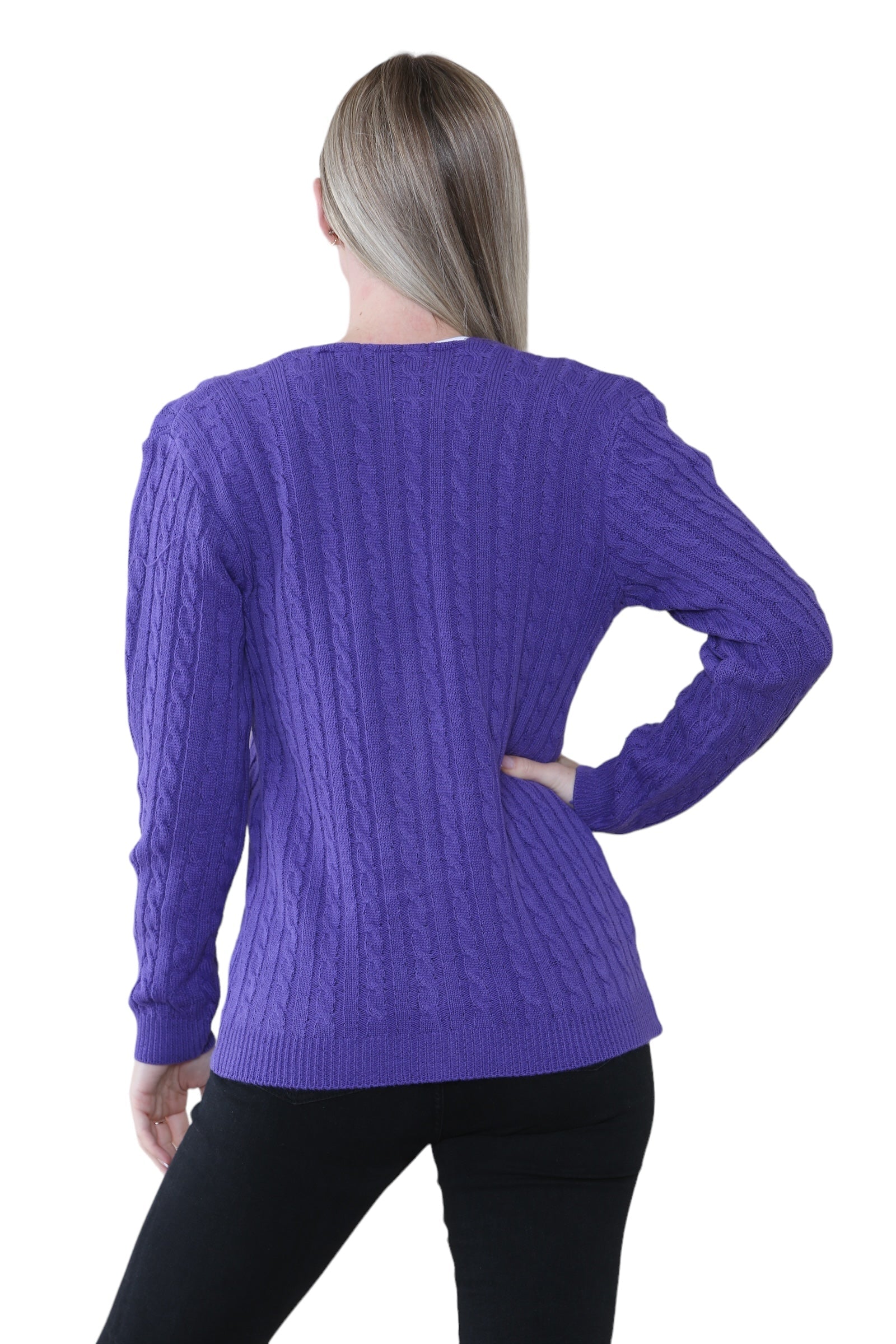 Women Long sleeve V Neck Cable Knit Button Cardigan Knitted Jumper Cardigan WearAll