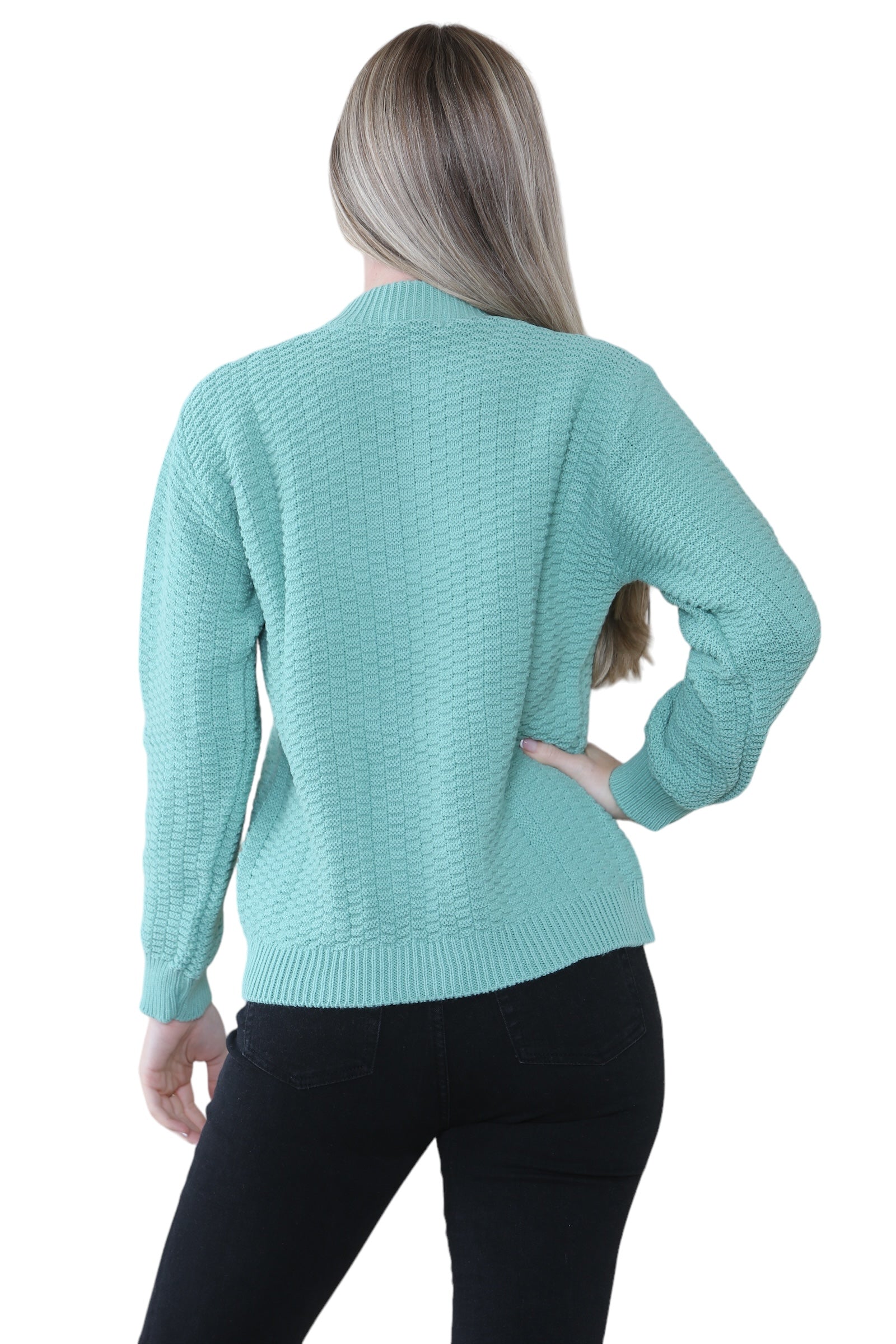Women's Knitted Winter Cardigan Long Sleeve Warmth with Crew Neck & Ribbed Knit Cardigan WearAll