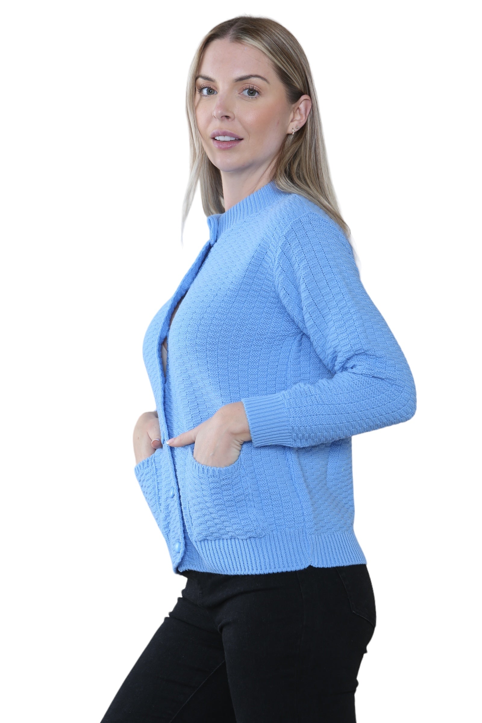 Women's Knitted Winter Cardigan Long Sleeve Warmth with Crew Neck & Ribbed Knit Cardigan WearAll