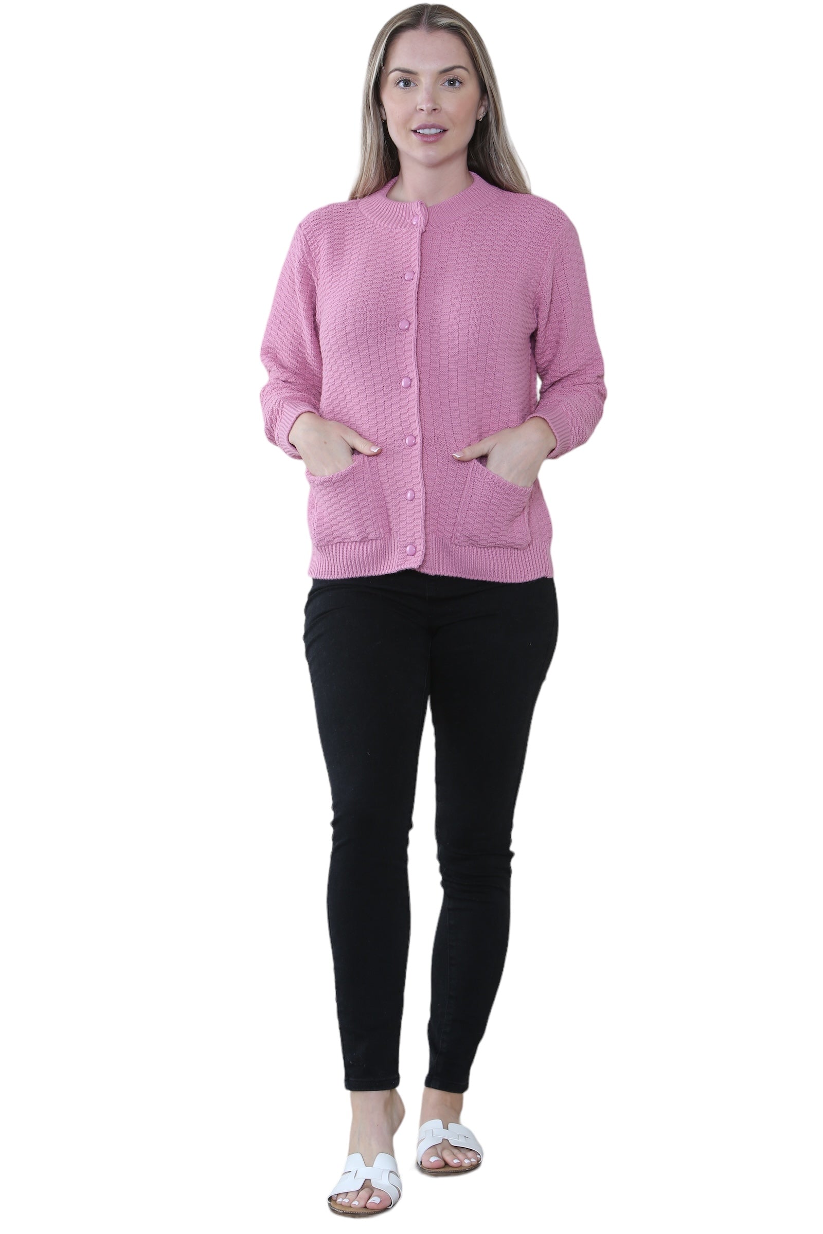 Women's Knitted Winter Cardigan Long Sleeve Warmth with Crew Neck & Ribbed Knit Cardigan WearAll