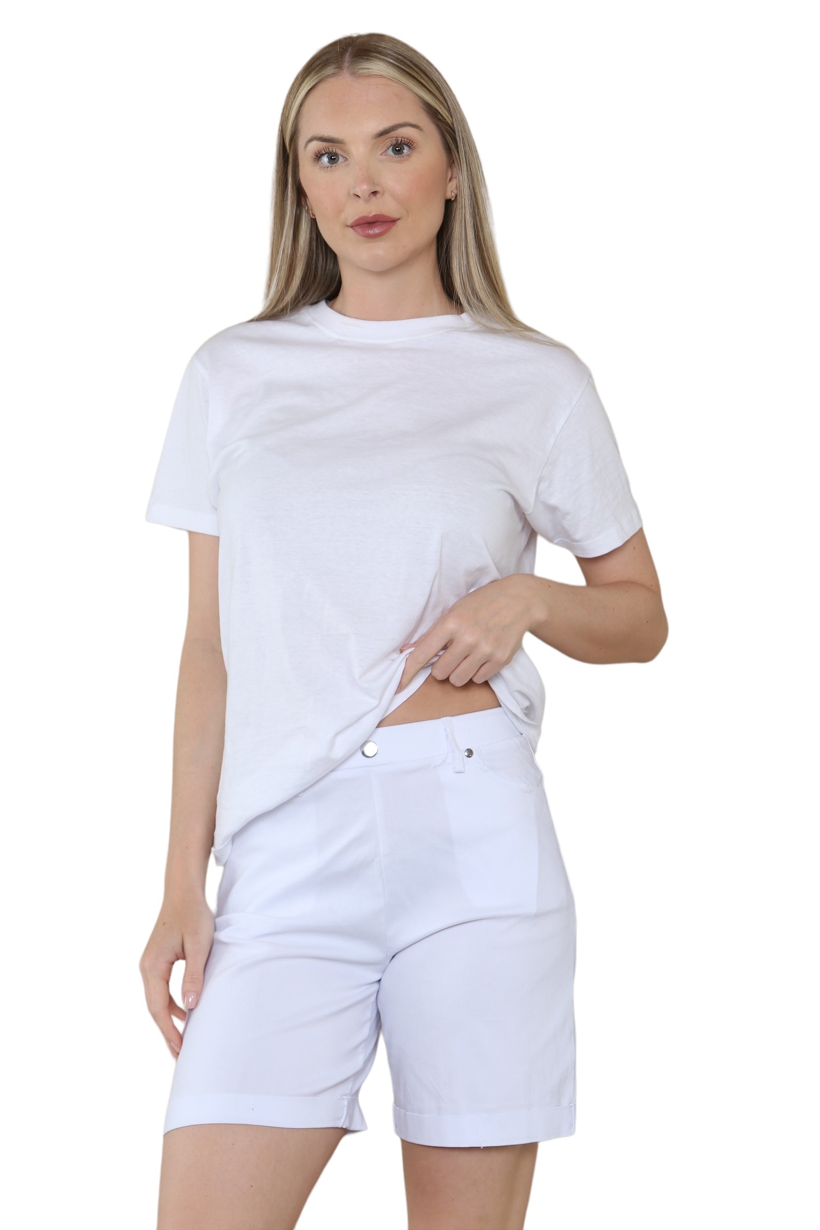 Women Button Shorts WearAll White 10