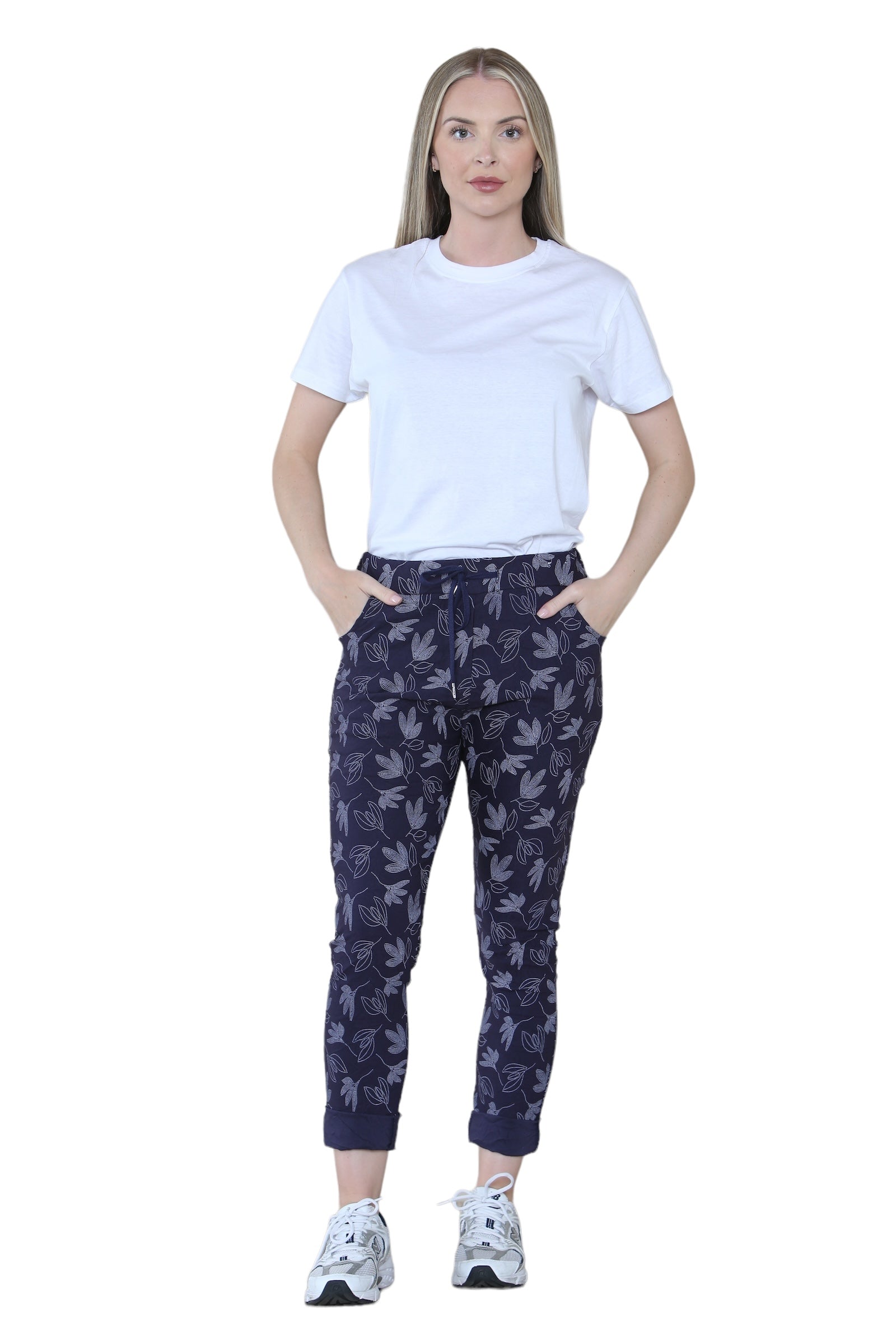 Printed Magic Trousers 2 Side Pockets and Drawstring Stretchy Soft Casual Jogger Pants Trousers WearAll Navy 8