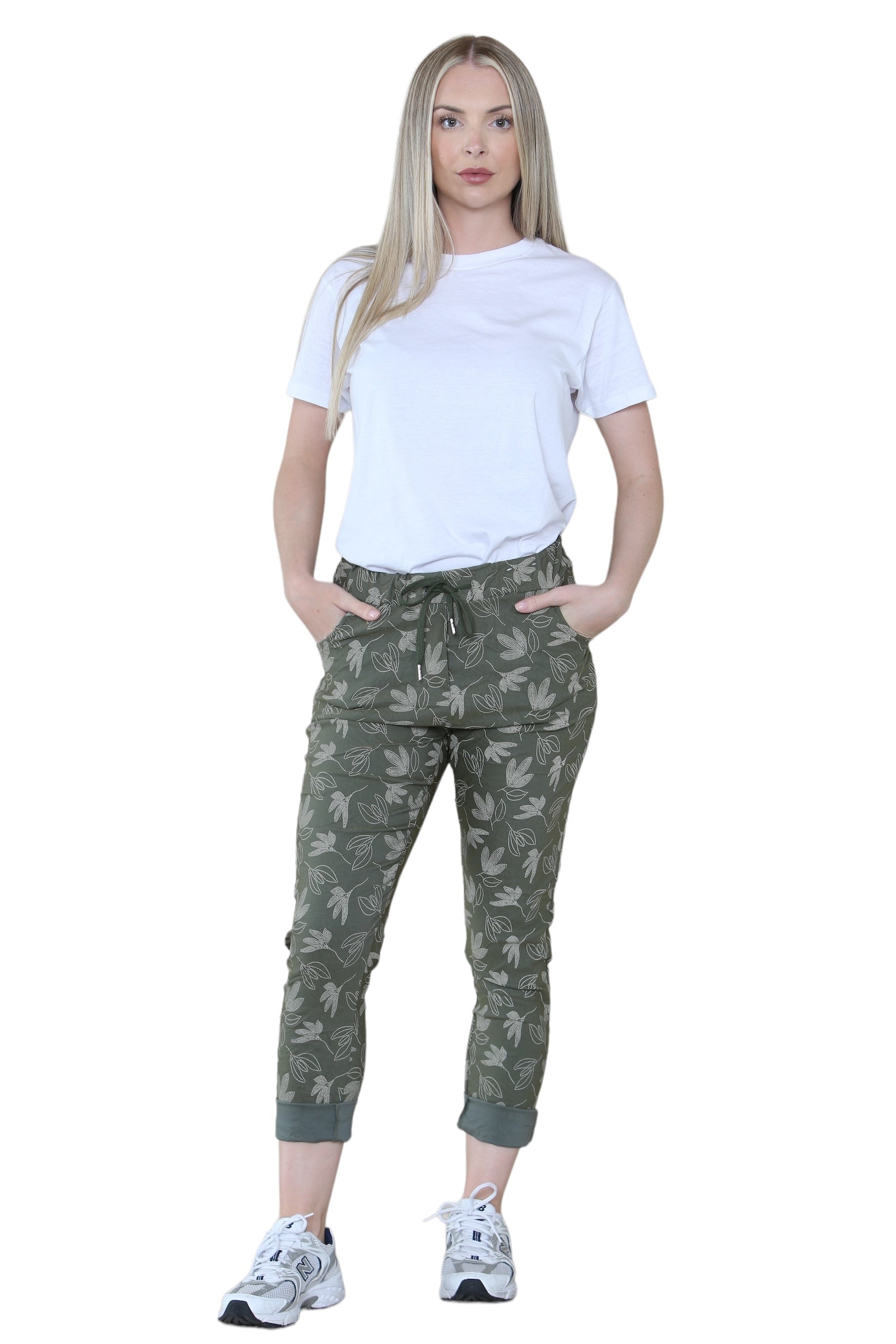 Printed Magic Trousers 2 Side Pockets and Drawstring Stretchy Soft Casual Jogger Pants Trousers WearAll Khaki 8