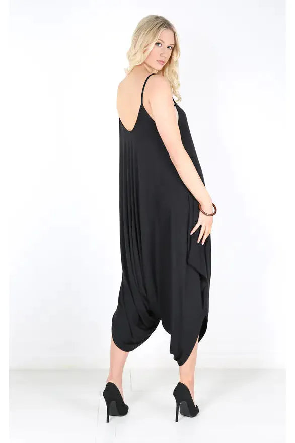 Lagenlook Strappy Baggy Harem Jumpsuit 10-16 Jumpsuit WearAll Black One Size Fits 10-16