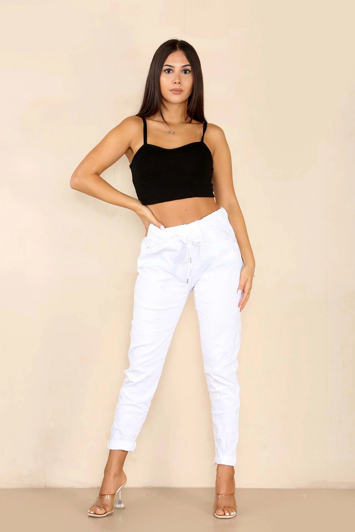 Plus Size Italian Glitter Drawstring Waistband Magic Pants Trouser WearAll