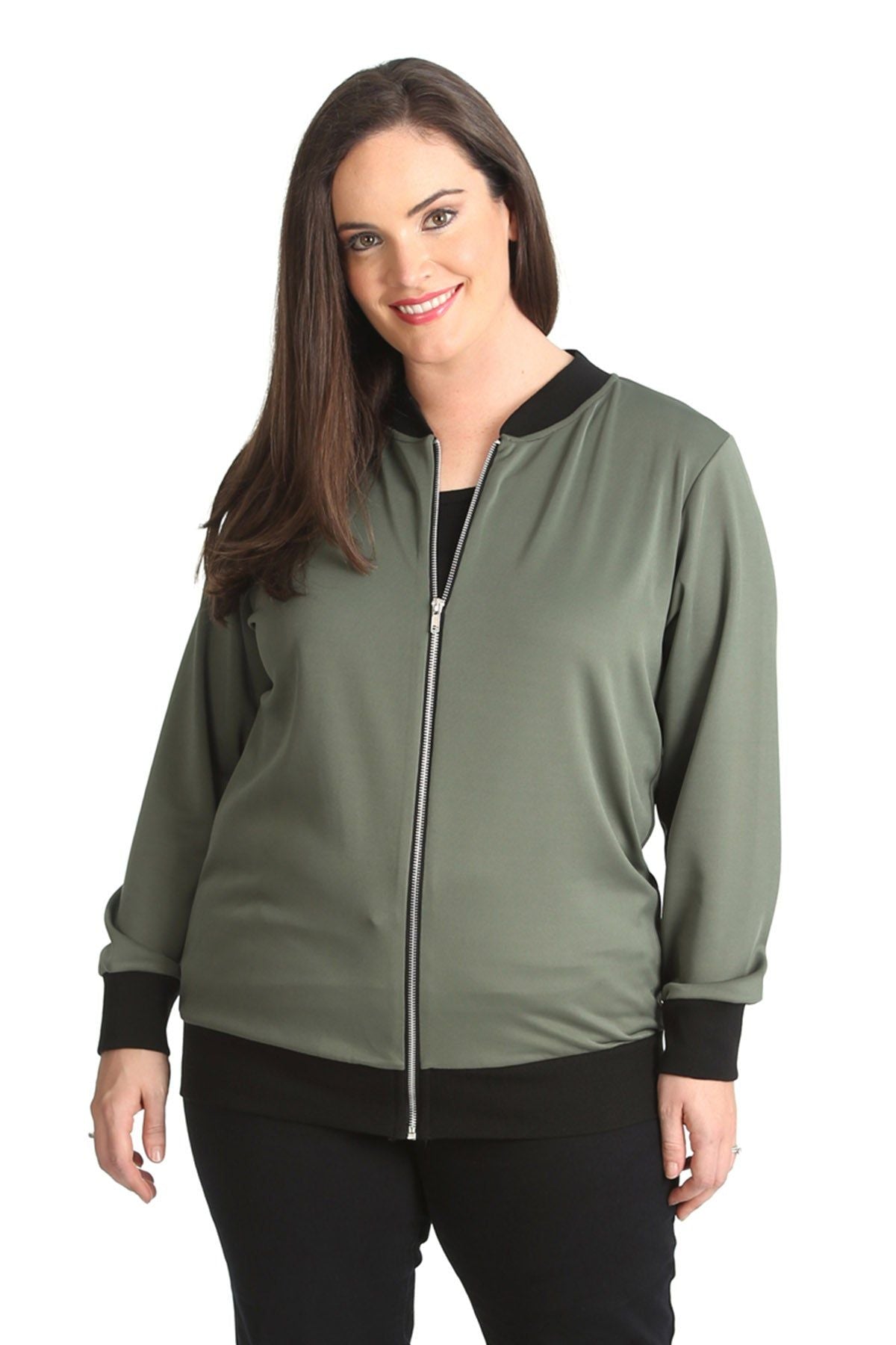 Plain Bomber Jacket Sleeve Top Jacket WearAll Khaki Green 14