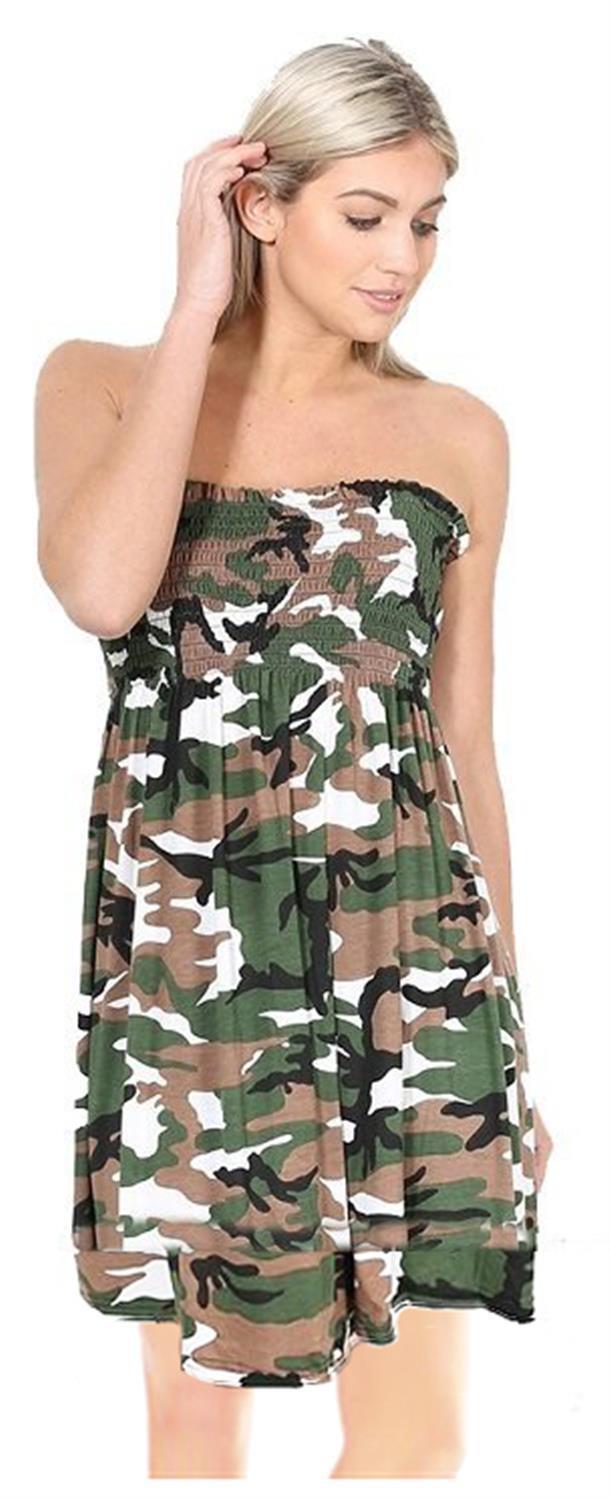 Printed Bandeau Boobtube Sheering Top Top WearAll Army 8-10