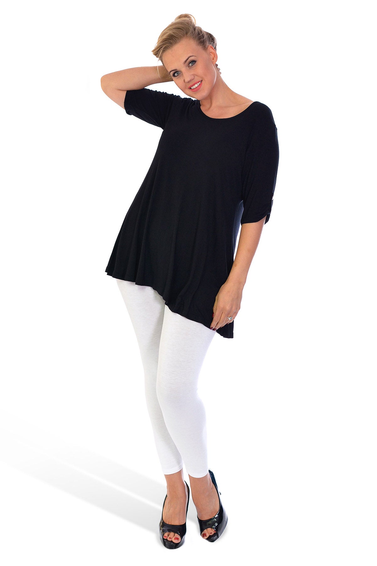 Scoop Neck Flared Ladies Plain Top Tops WearAll