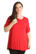 Womens Scoop Neck Flared Ladies Plain Tops Tops WearAll Red 14
