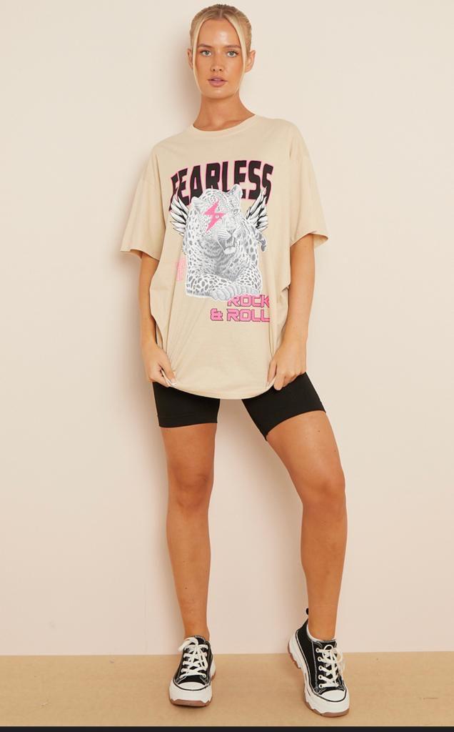 Fearless Print T-Shirt Top WearAll Stone 8-10