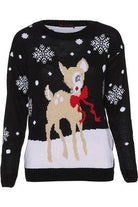 Merry Christmas Bambi Jumper Tops WearAll Bambi Black 16-18