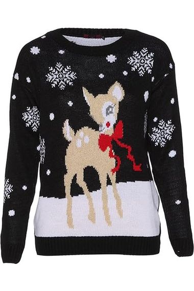 Merry Christmas Bambi Jumper Tops WearAll Bambi Black 16-18