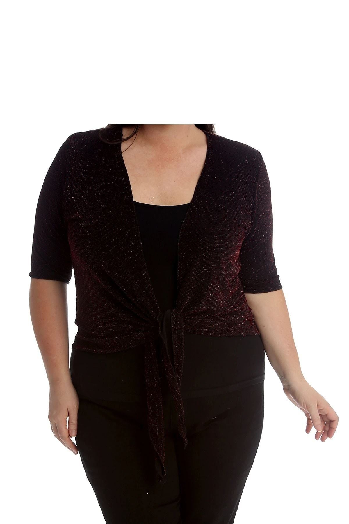 Lurex Sparkly 3/4 Sleeve Tie Up Ladies Shrug Top Tops WearAll