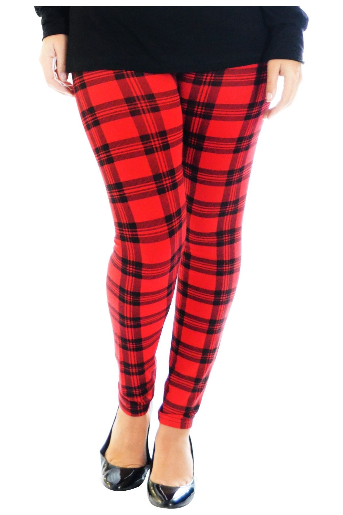 Plus Size Tartan Check Print Long Leggings Leggings WearAll Red 16-18