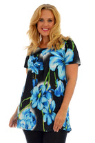 Floral Print Smock Tunic T-Shirt Top Tops WearAll Turquoi Floral 14