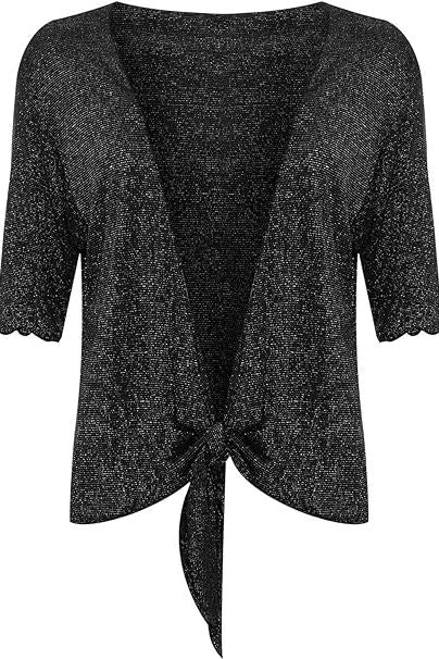 Lurex Sparkly 3/4 Sleeve Tie Up Ladies Shrug Top Tops WearAll