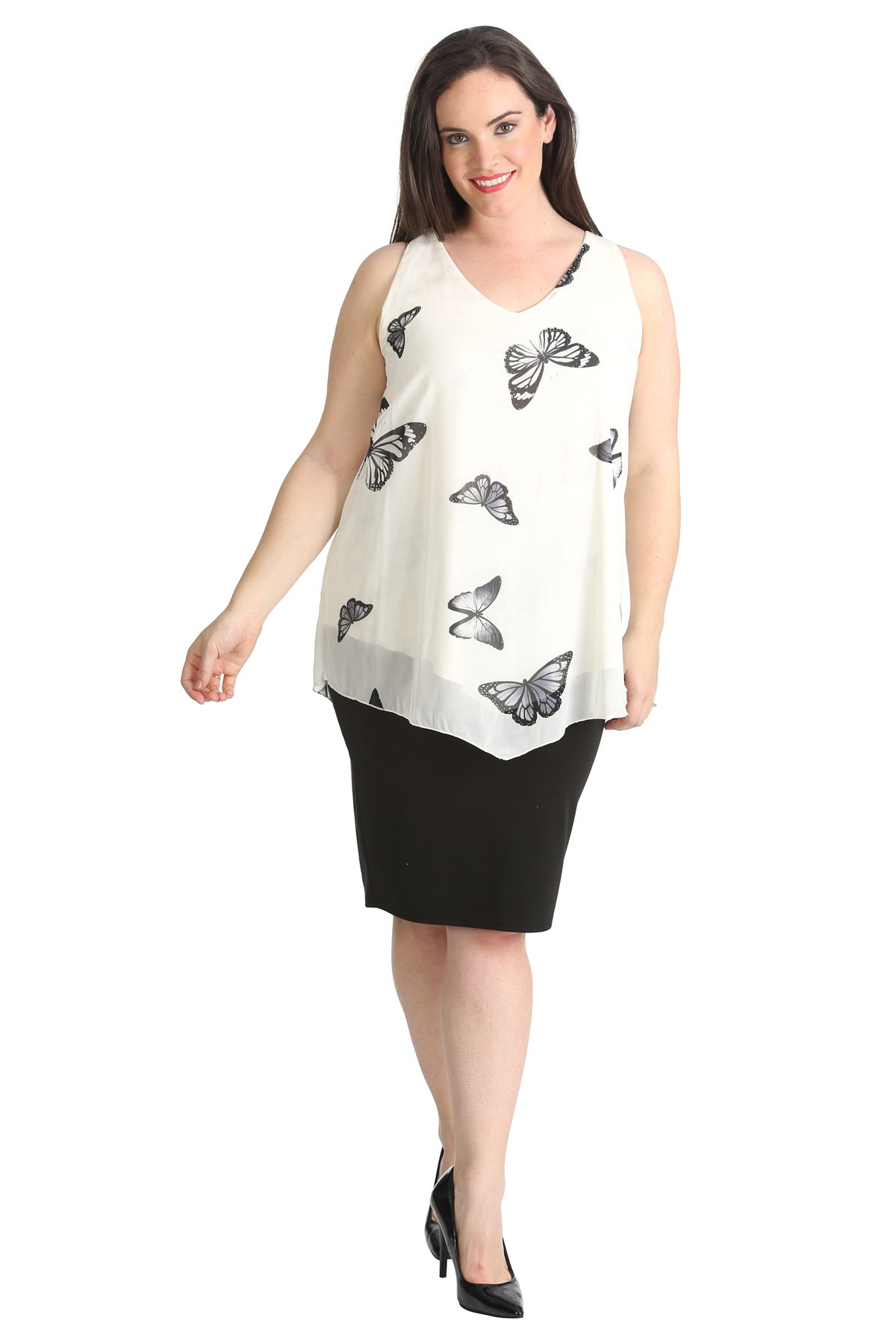 Chiffon Butterfly Print Lined Vest Top Tops WearAll