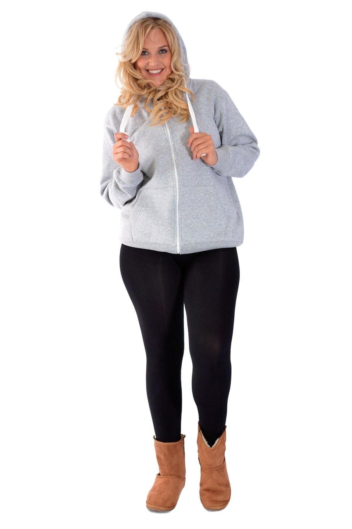 Plus Size Pocket Plain Zip Hoodie Tops WearAll