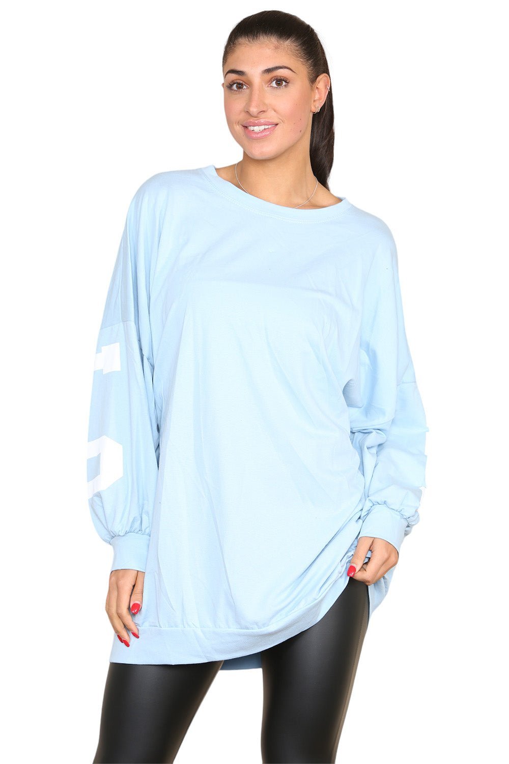 Buffalo Slogan Print Oversized Jumper Dress Dress WearAll Sky Blue One Size UK Fit(10-18)