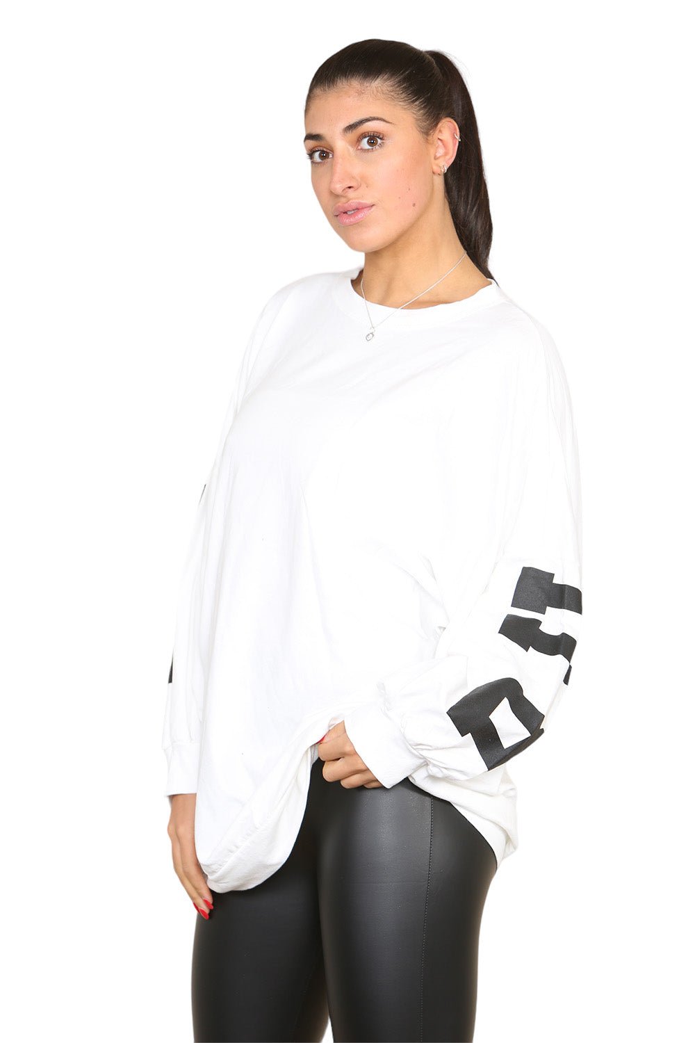 Buffalo Slogan Print Oversized Jumper Dress Dress WearAll White One Size UK Fit(10-18)