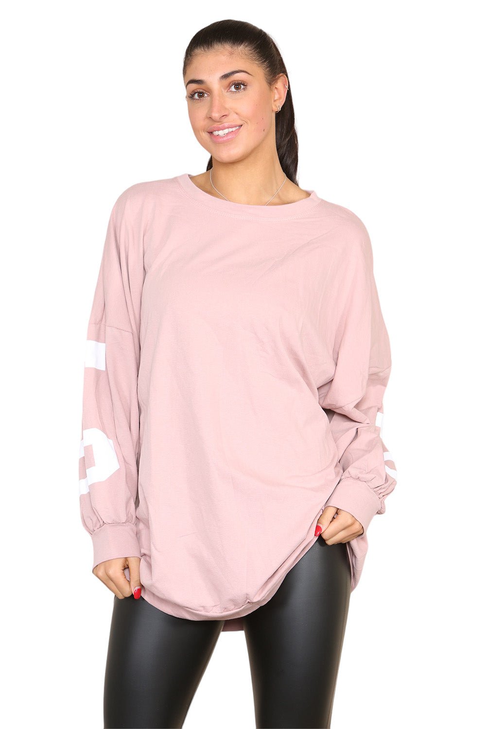 Buffalo Slogan Print Oversized Jumper Dress Dress WearAll Dusty Pink One Size UK Fit(10-18)