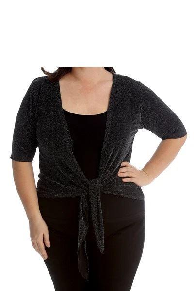 Lurex Sparkly 3/4 Sleeve Tie Up Ladies Shrug Top Tops WearAll Black 14