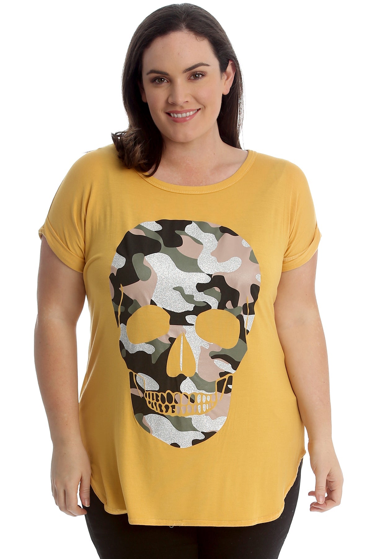 Glitter Skull Print Top Tops WearAll