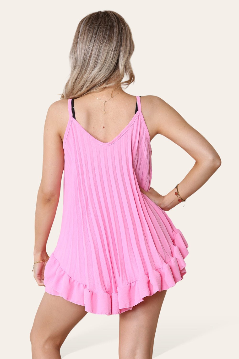 Cami Pleated Frill Hem Top & Matching Frill Shorts Co-Ord Set Co-Ord WearAll