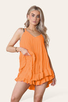 Cami Pleated Frill Hem Top & Matching Frill Shorts Co-Ord Set Co-Ord WearAll Orange One Size UK Fit (8 to 14)