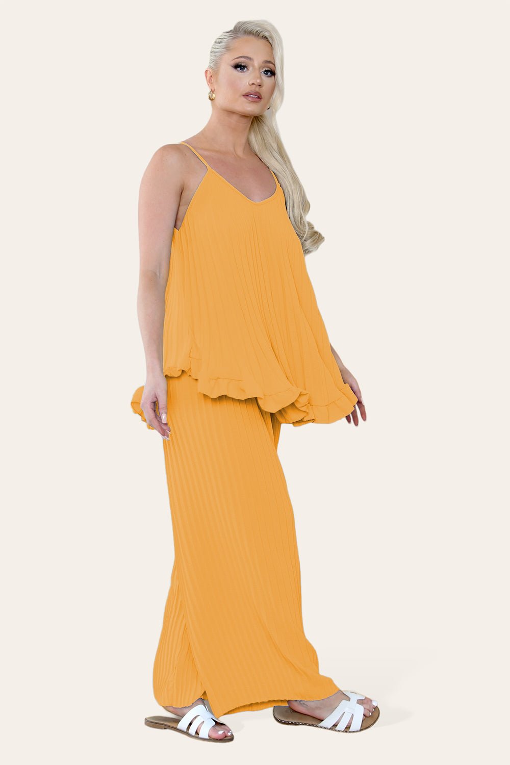 Camy Wild Style Pleated Trousers Set Loungewear WearAll Orange One Size UK Fit (8-16)