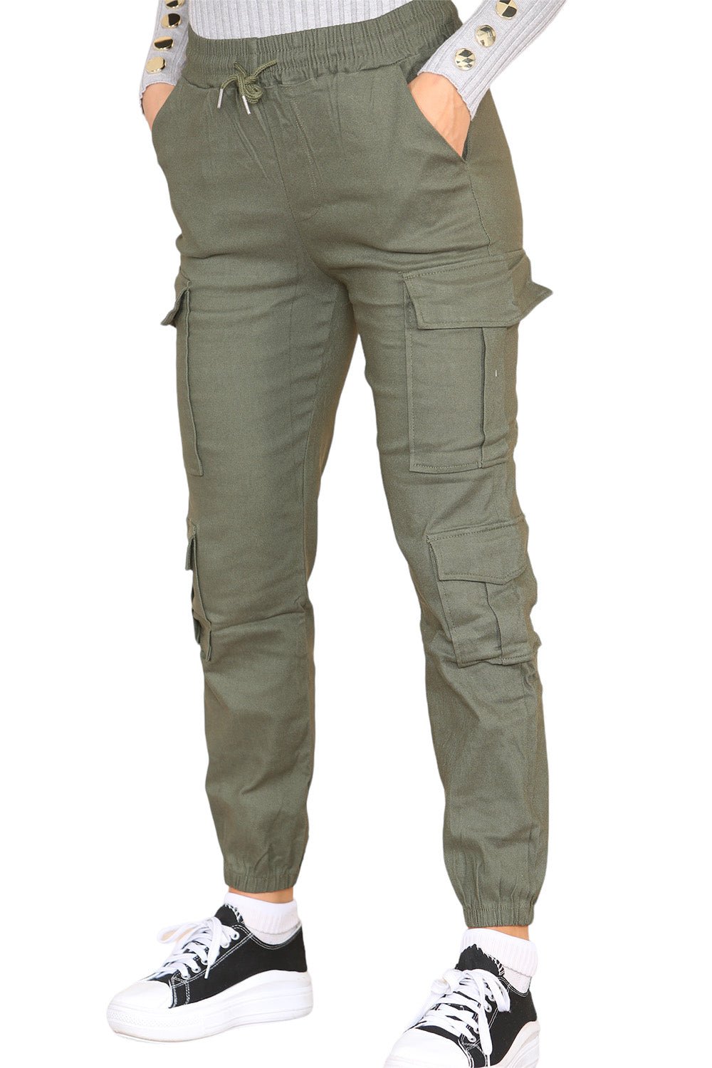 Cargo Pockets Pants Women High Waist Cropped Slim Fit Trouser Trouser WearAll