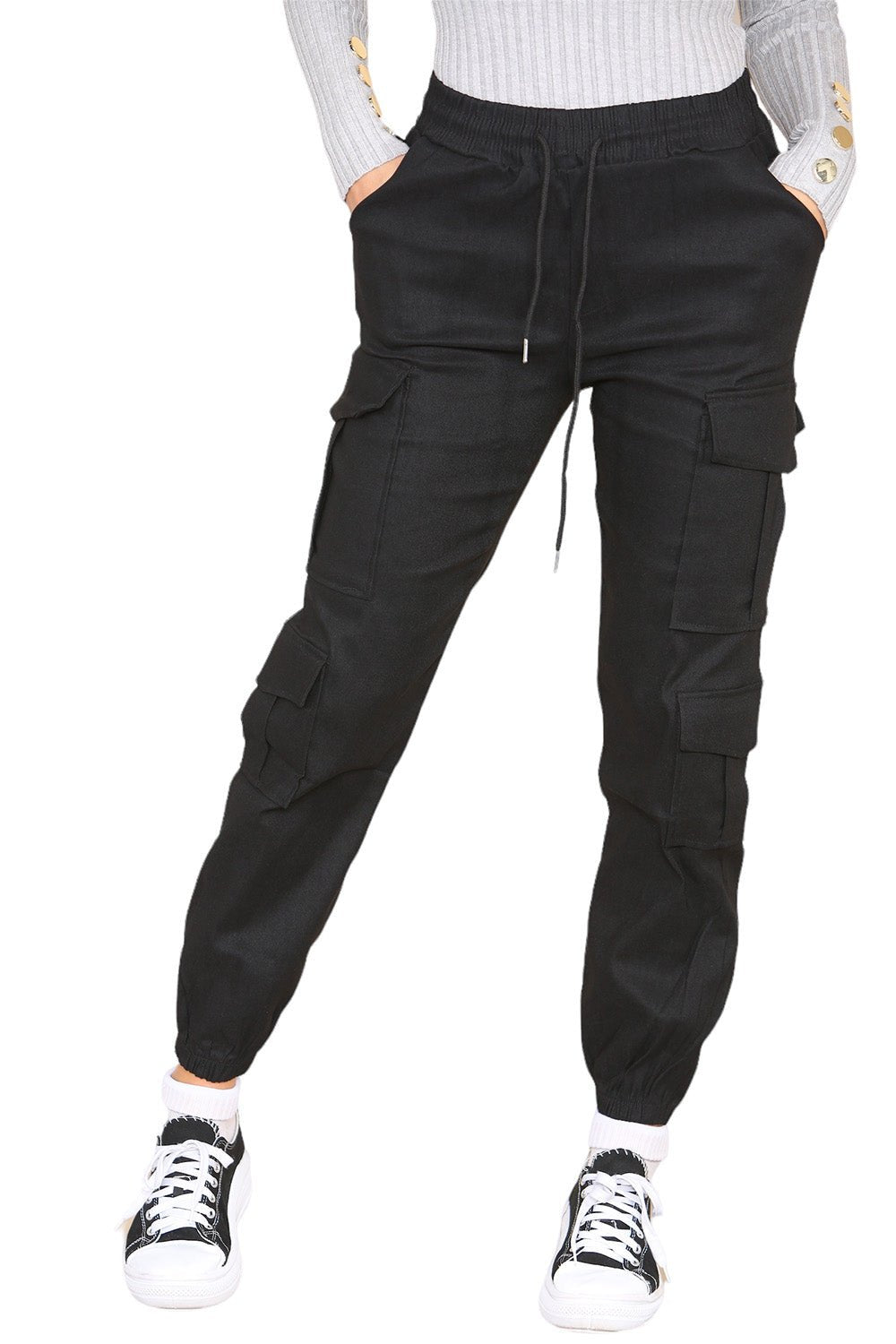 Cargo Pockets Pants Women High Waist Cropped Slim Fit Trouser Trouser WearAll
