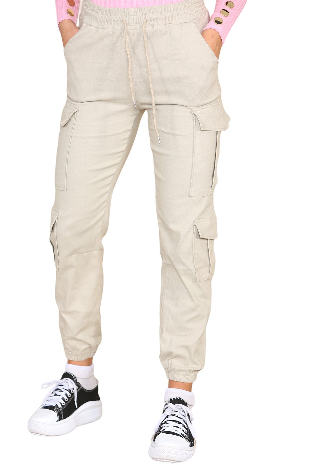 Cargo Pockets Pants Women High Waist Cropped Slim Fit Trouser Trouser WearAll