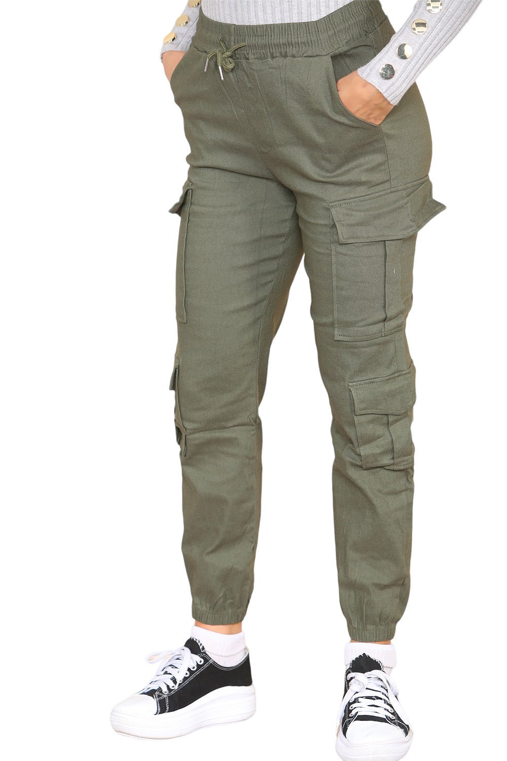Cargo Pockets Pants Women High Waist Cropped Slim Fit Trouser Trouser WearAll