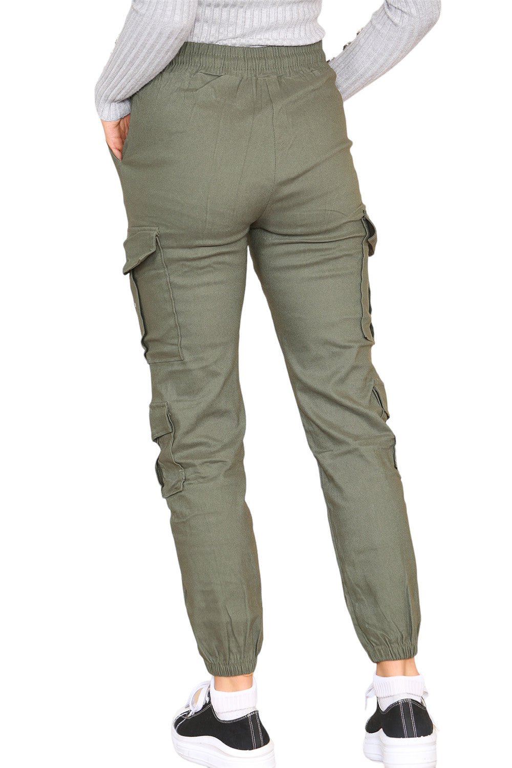 Cargo Pockets Pants Women High Waist Cropped Slim Fit Trouser Trouser WearAll
