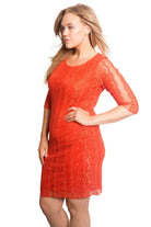 Floral Lace Lined 3/4 Sleeve Dress Tops WearAll Red 14