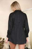 Collar Pleated Long Sleeve Women Fitted Waist Shirt Top & Bodysuit WearAll