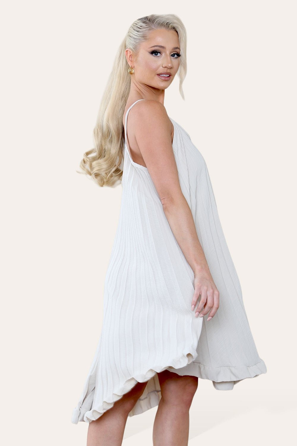 Curve Pleated Ruffle Frilly Spaghetti Strap Dress Dress WearAll