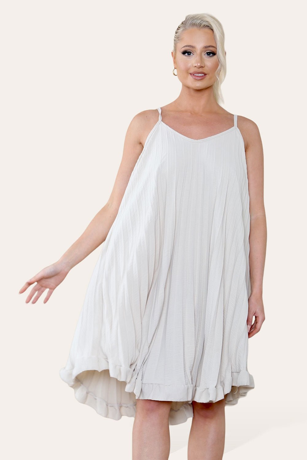 Curve Pleated Ruffle Frilly Spaghetti Strap Dress Dress WearAll