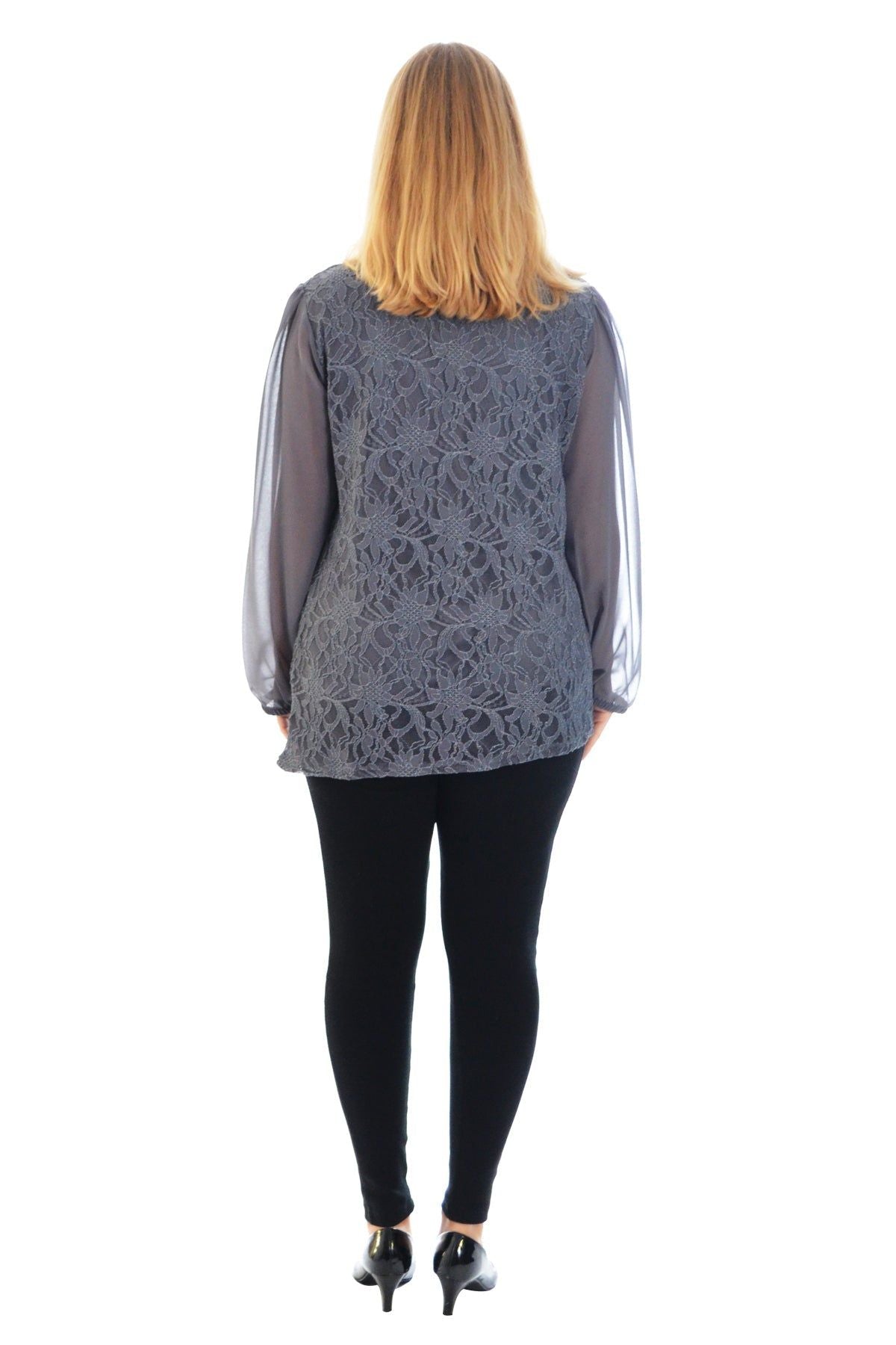 Lace Lined Sheer Sleeve Chiffon Tunic Top Tops WearAll